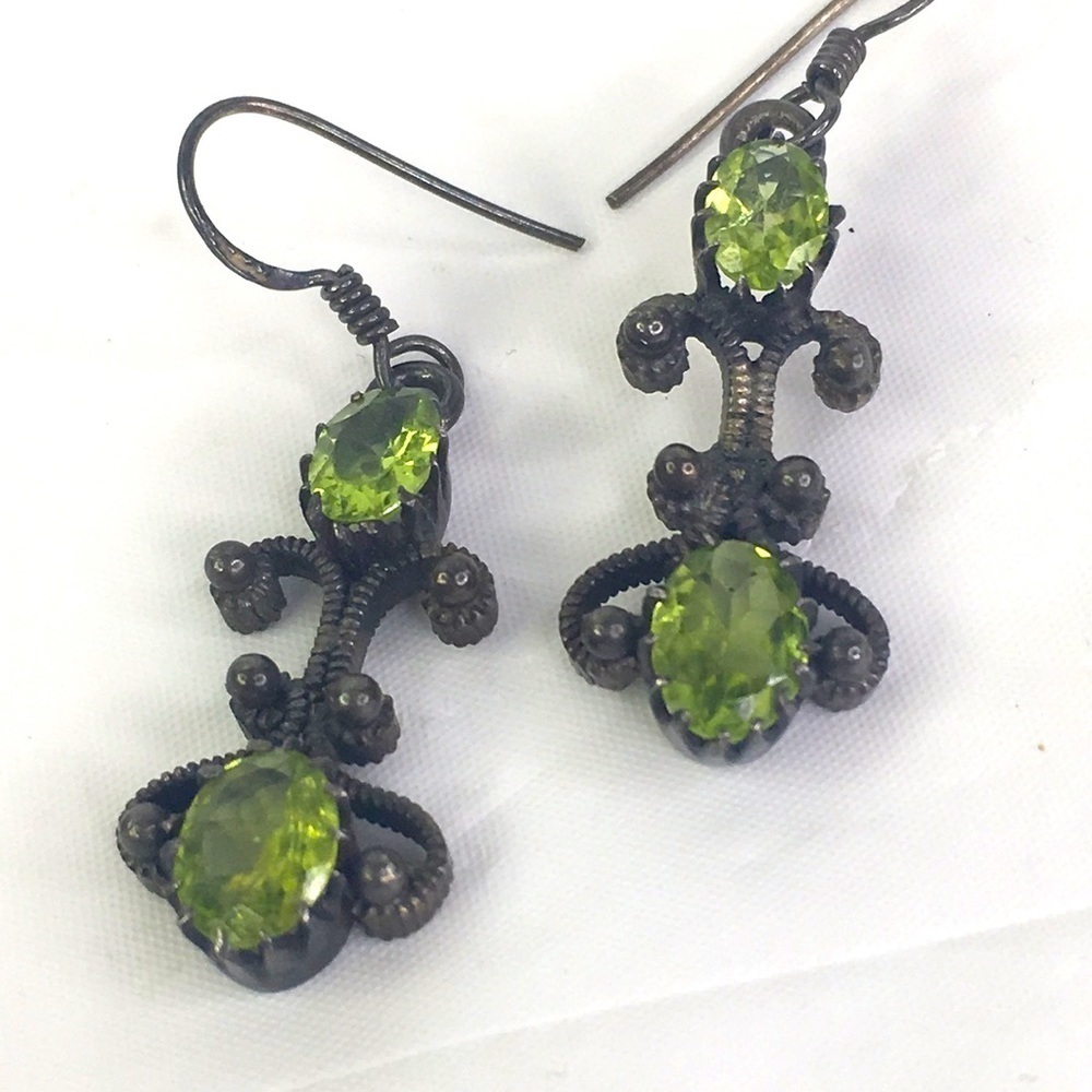 Artisan Earrings Silver Natural Peridot Green Stone Handmade